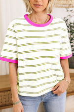 Women's Color Block Short Sleeve Striped T Shirt