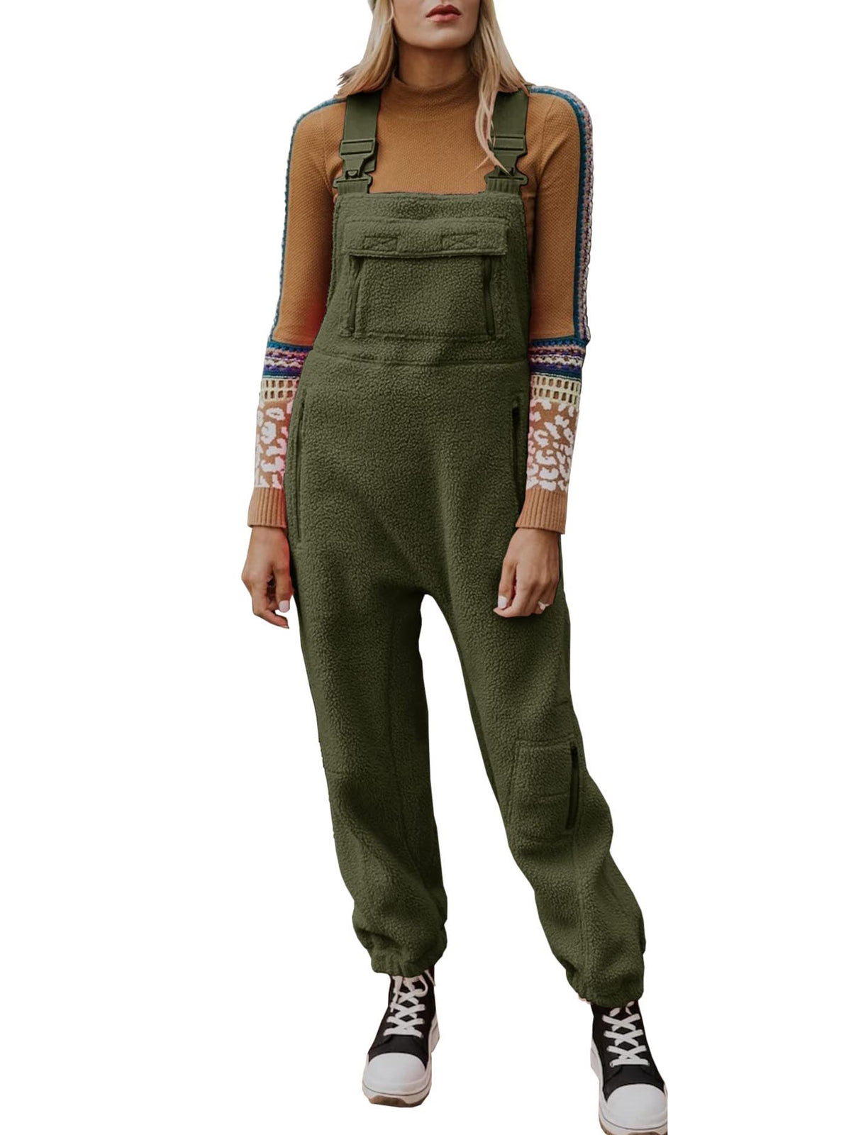 Women's Fleece Warm Overalls Loose Casual Jumpsuits