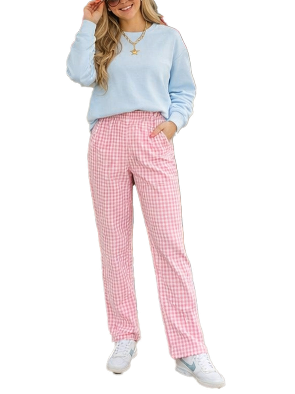 Women's Valentine's Gingham Wide-Leg Pants