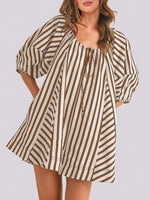 Women's Casual Loose Puff Sleeve Striped Romper