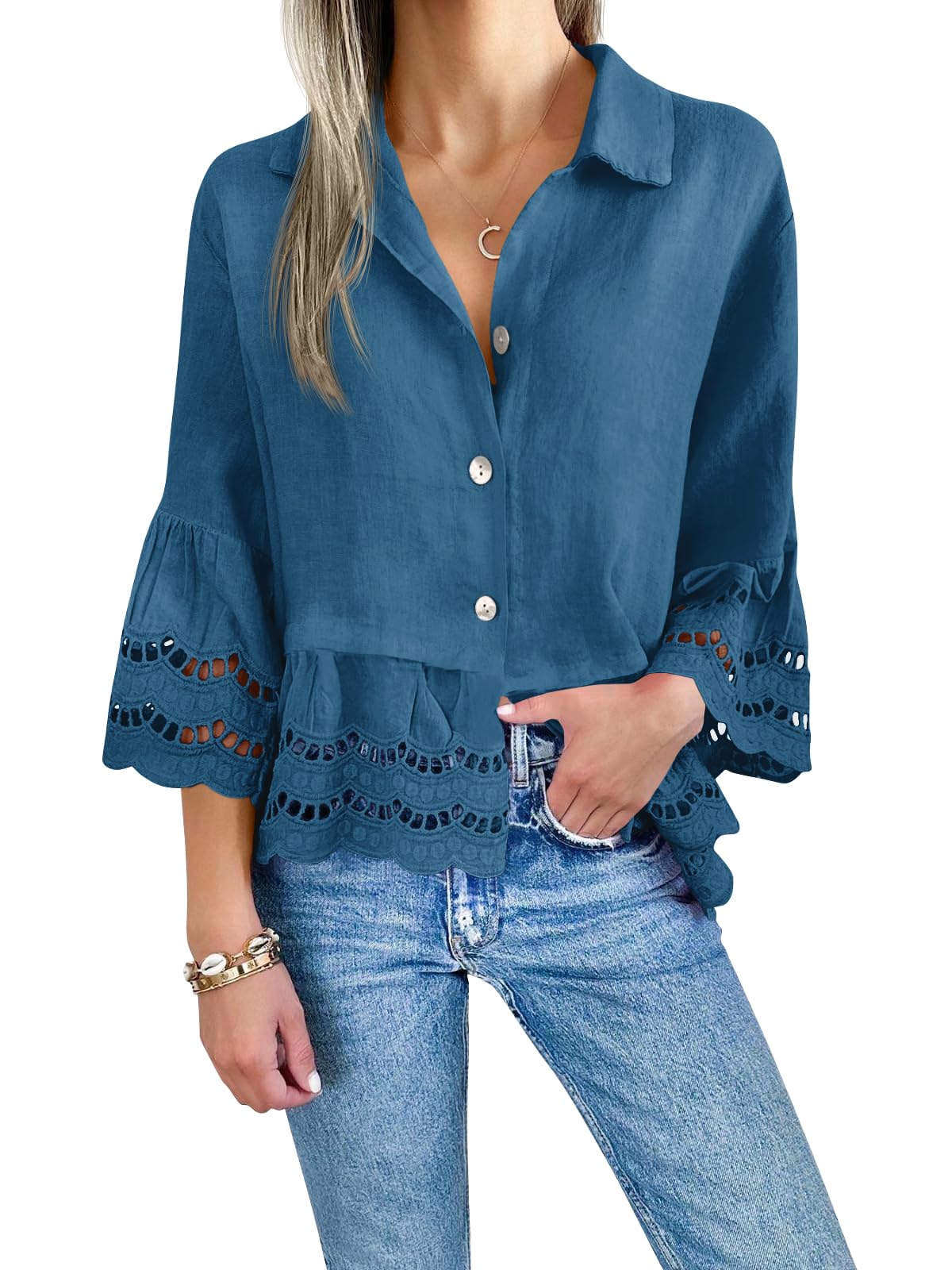 Women's Eyelet Lace Blouse Tops