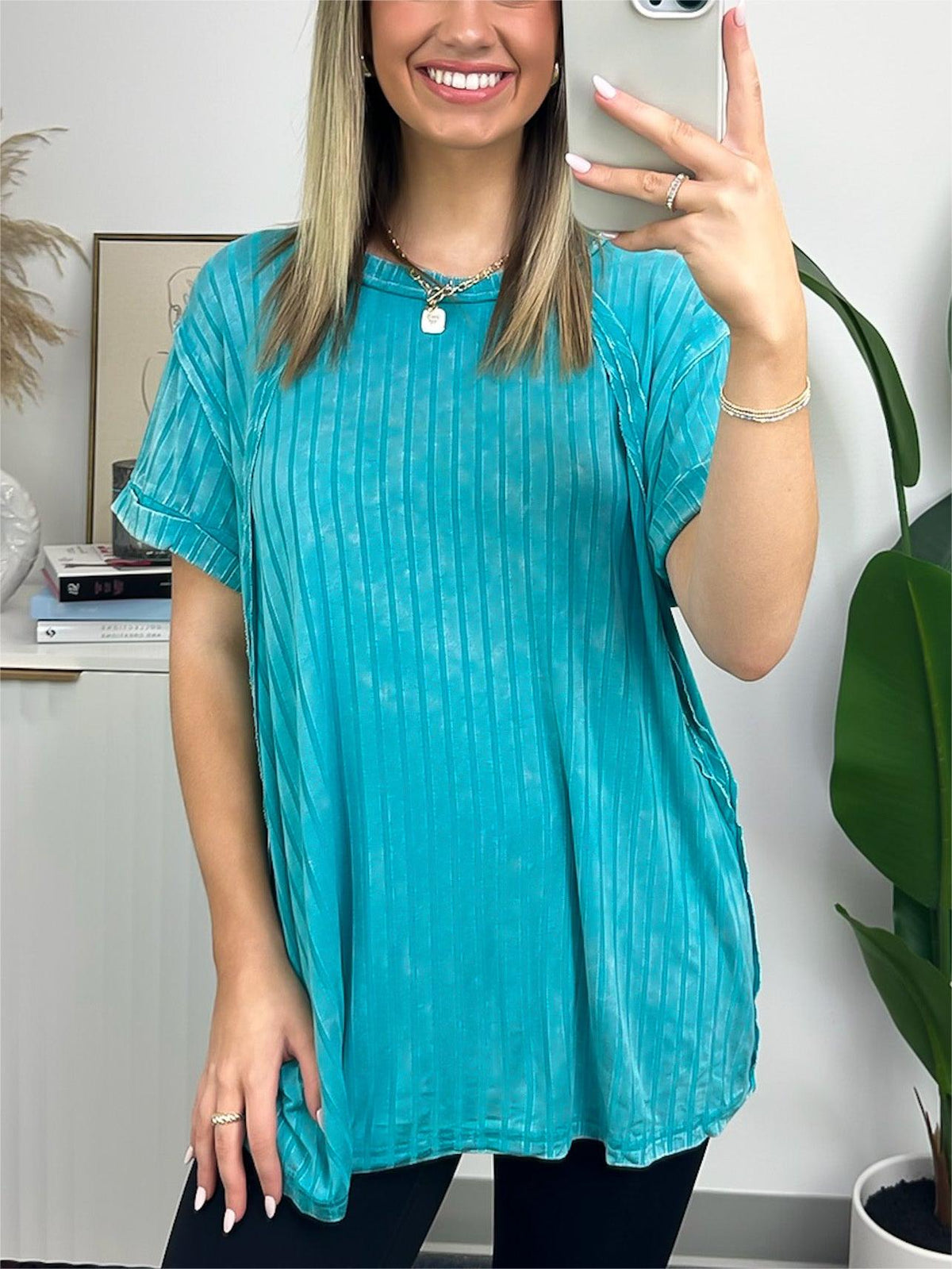 Washed Ribbed Plunger Short Sleeve