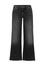 Washed Raw Hem Mid Waist Straight Leg Jeans