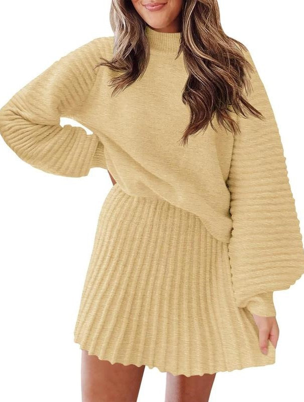 Women's Ribbed Sweater Two Piece Skirt Sets