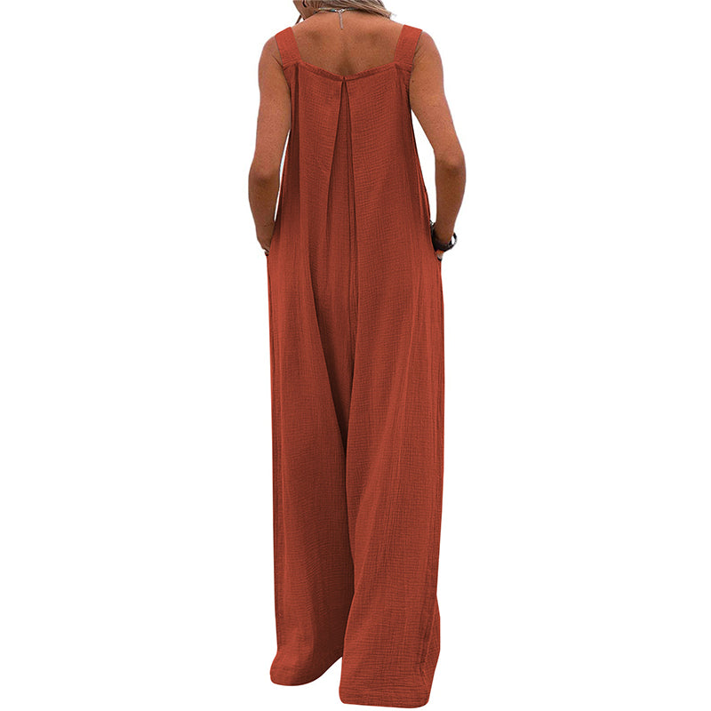 Pocketed Cotton And Linen Breathable Wide Leg Pants