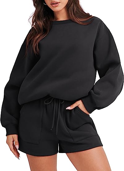 Women 2 Piece Sweatshirt & Shorts Lounge Set