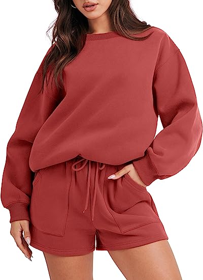 Women 2 Piece Sweatshirt & Shorts Lounge Set