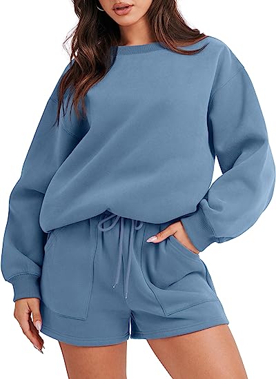 Women 2 Piece Sweatshirt & Shorts Lounge Set