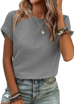 Women's Short Ruffle Sleeve Summer Textured T-Shirts