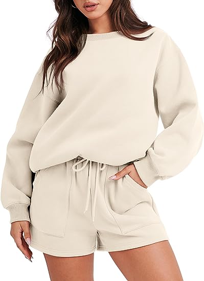 Women 2 Piece Sweatshirt & Shorts Lounge Set