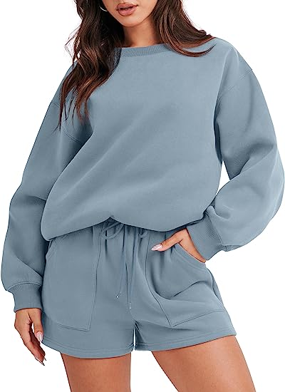 Women 2 Piece Sweatshirt & Shorts Lounge Set