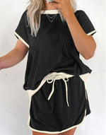 Women's Colorblock Edge Drop Shoulder T-Shirt Skort 2Pcs Set