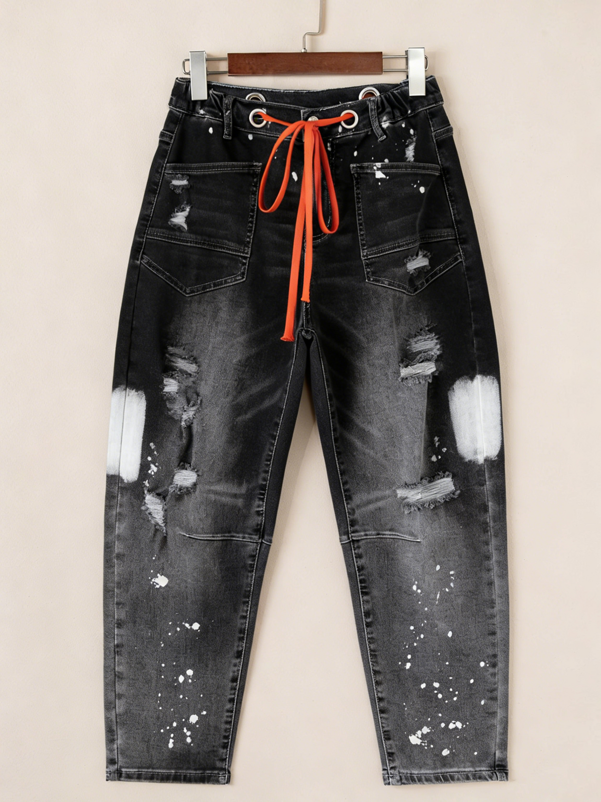 Casual Women's Distressed Drawstring Jeans