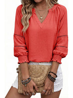Women's 3/4 Sleeve V Neck Pleated Business Tops