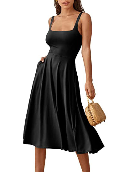 Casual Square Neck Sleeveless Beach Midi Dress