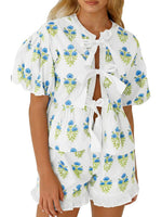 Women's Floral Print Bow Tie Summer Set