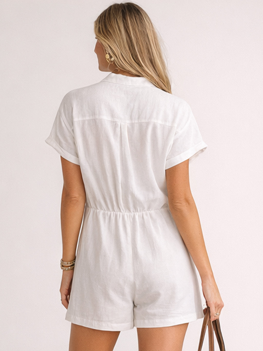 Women's Mandarin Collar Short Sleeve Romper