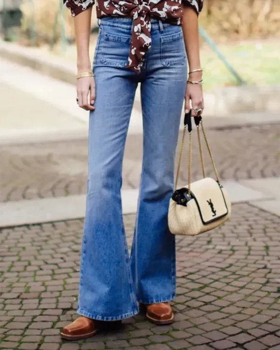 Women's Button Fly Booty Shaping High Waist Flare Jeans