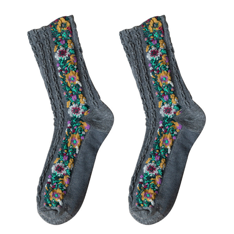 Vintage Embroidered Floral Socks