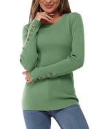Women's Long-Sleeve Button Crew Neck Pullover Sweater