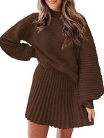 Women's Ribbed Sweater Two Piece Skirt Sets