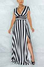 SEXY STRIPED HIGH WAIST MAXI DRESS