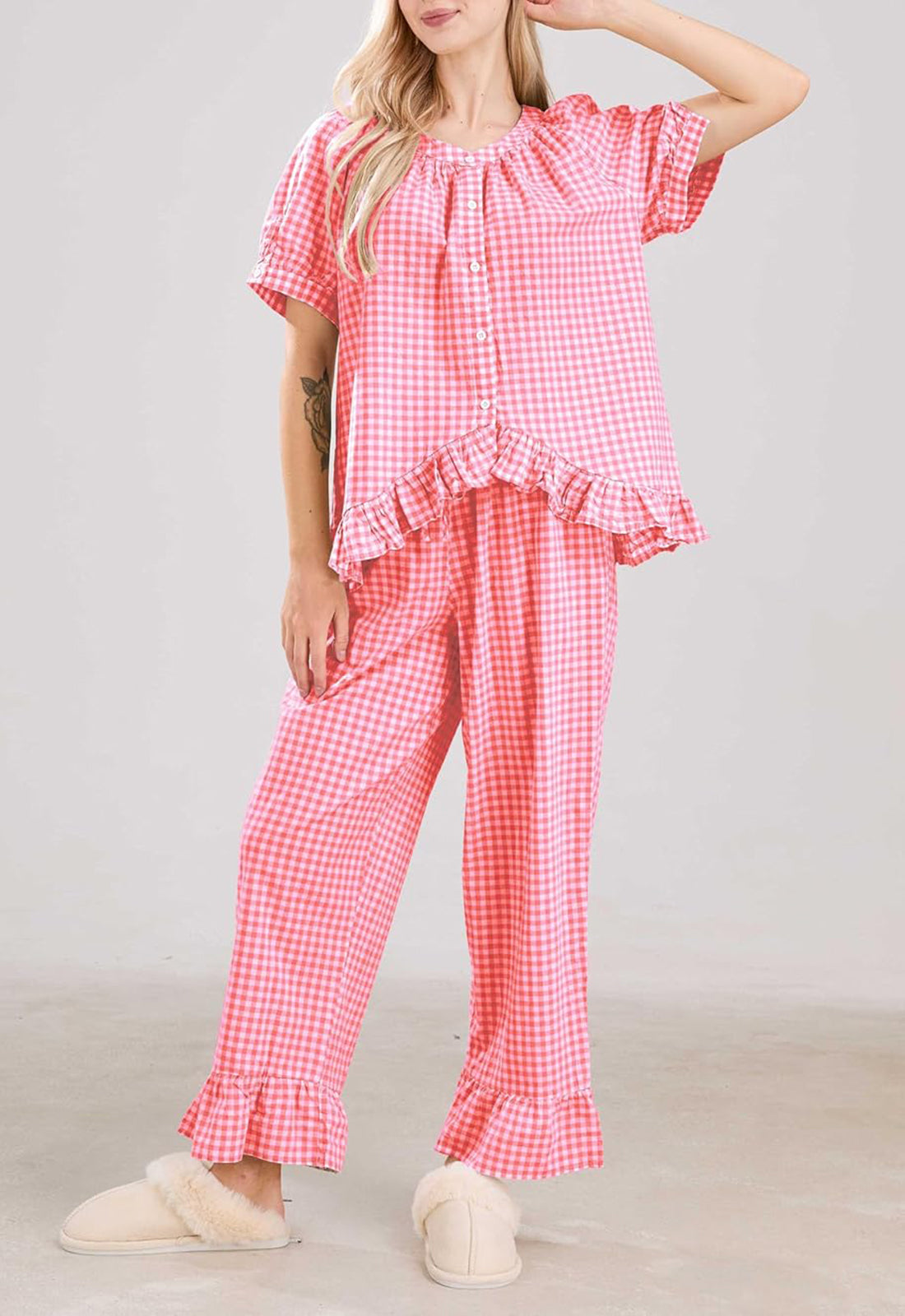 Women's2 Piece Gingham Pajama Set