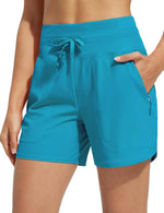 Women's 5 Inseam Drawstring High Waisted Quick Dry Swim Shorts