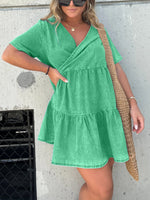 Denim Ruffle V-Neck Mini Dress