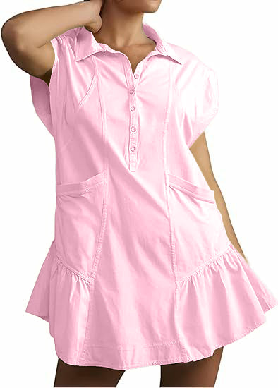 Button Down Shirt Dress with Pockets