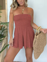 Women's Strapless Side Ruching Flowy Romper
