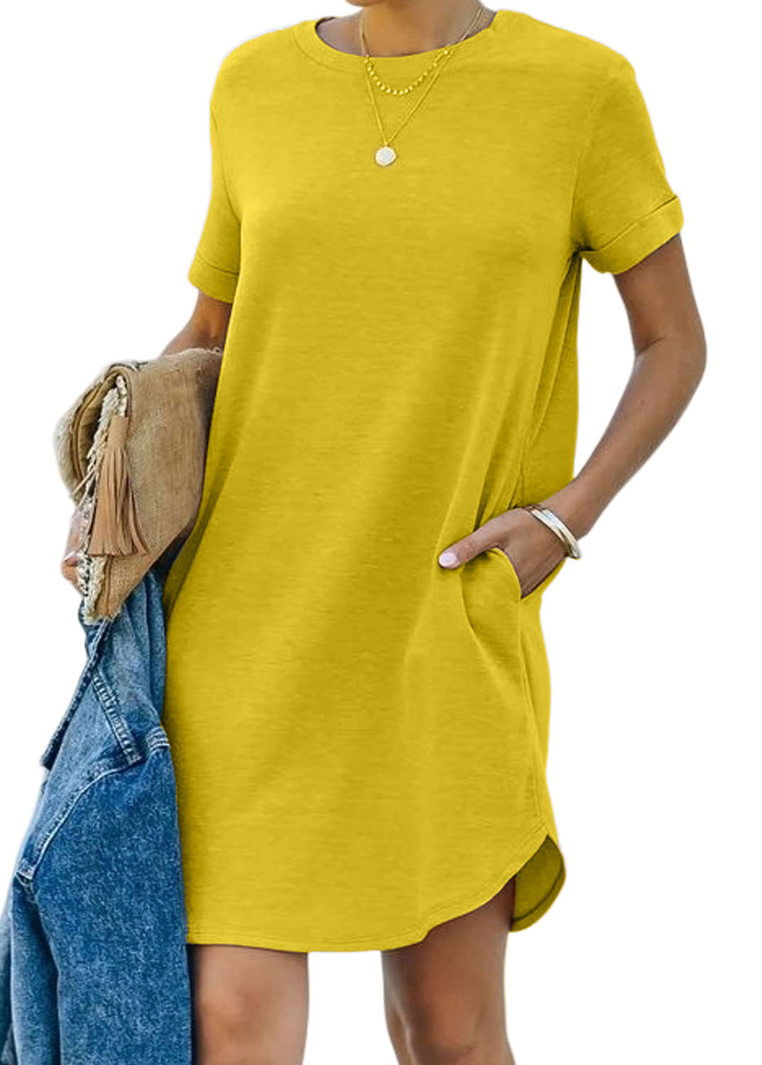 Women's Casual Short Sleeve T-shirt Dress with Pocket