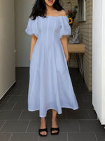 Fluttering Strapless Puffy Sleeve Dress