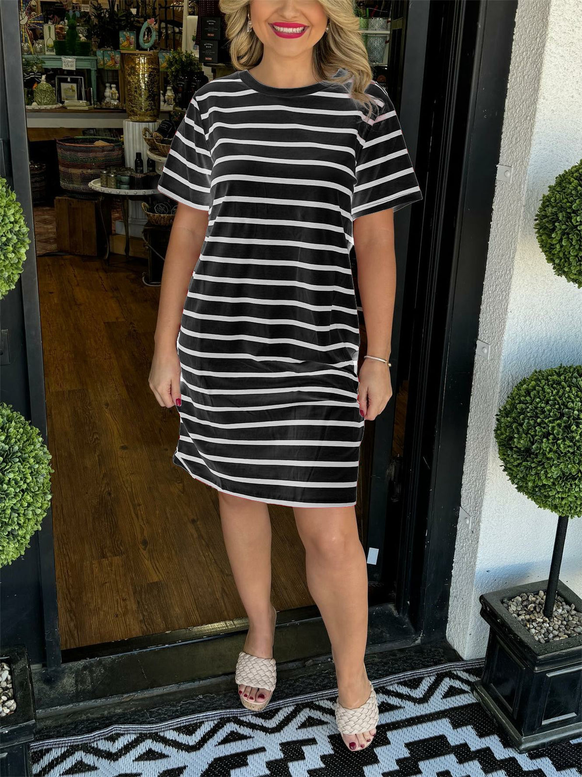 Women's Short Sleeve Striped T-Shirt Dress
