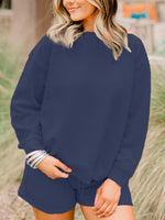 Women's Textured Long Sleeves Drawstring Shorts Set