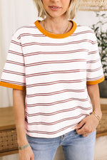 Women's Color Block Short Sleeve Striped T Shirt