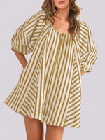 Women's Casual Loose Puff Sleeve Striped Romper