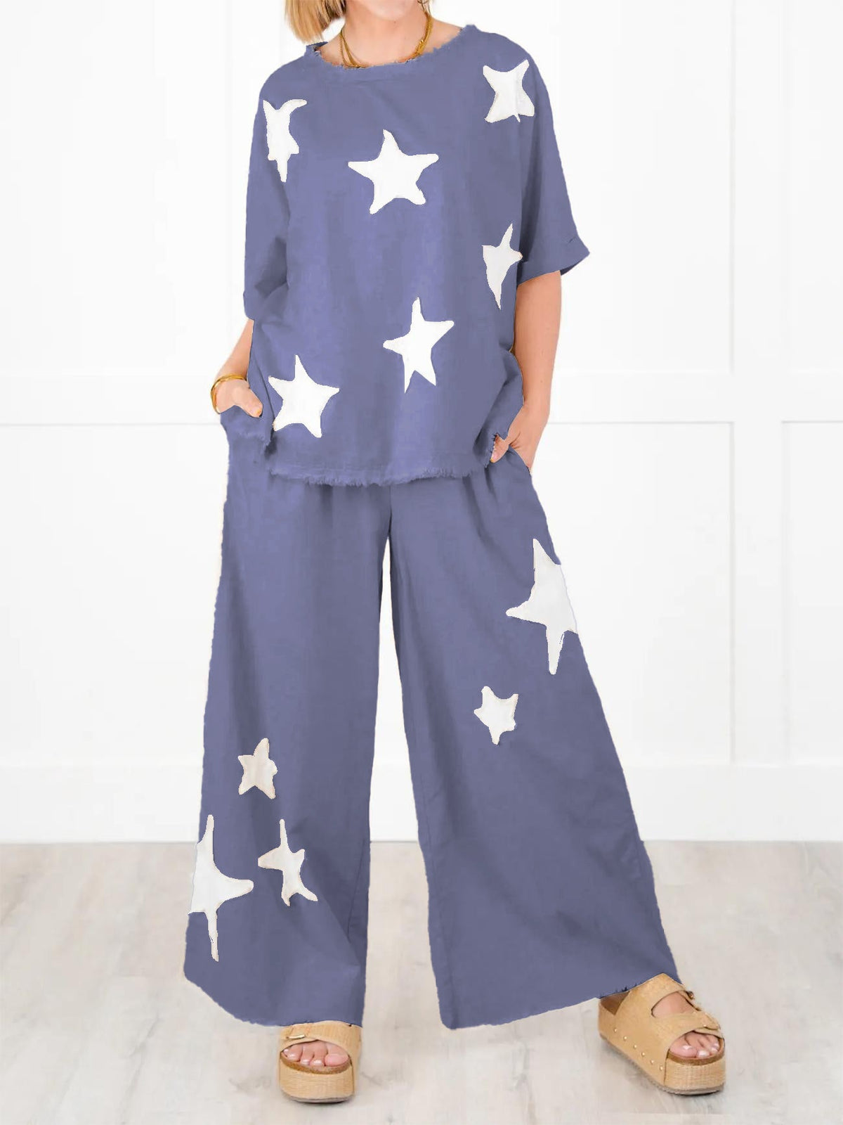 Women's Casual Star Patch Two Piece Set