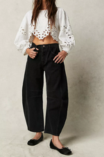 High Stretch Mid-Rise Barrel Jeans Fashion Wide Leg Shape