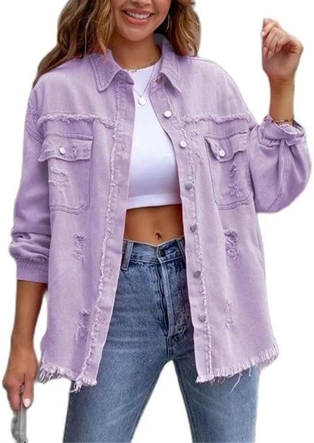 Women's Distressed Denim Lapel Jacket