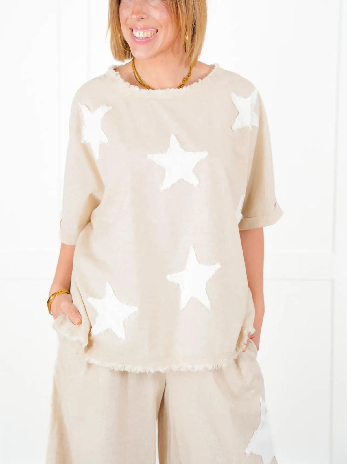 Women's Casual Star Patch Two Piece Set
