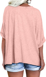Women's Casual Oversized V-Neck Shoer Sleeve T-Shirt