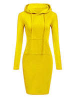 Women Pocket Knee Length Slim Casual Pullover Hoodie Dress