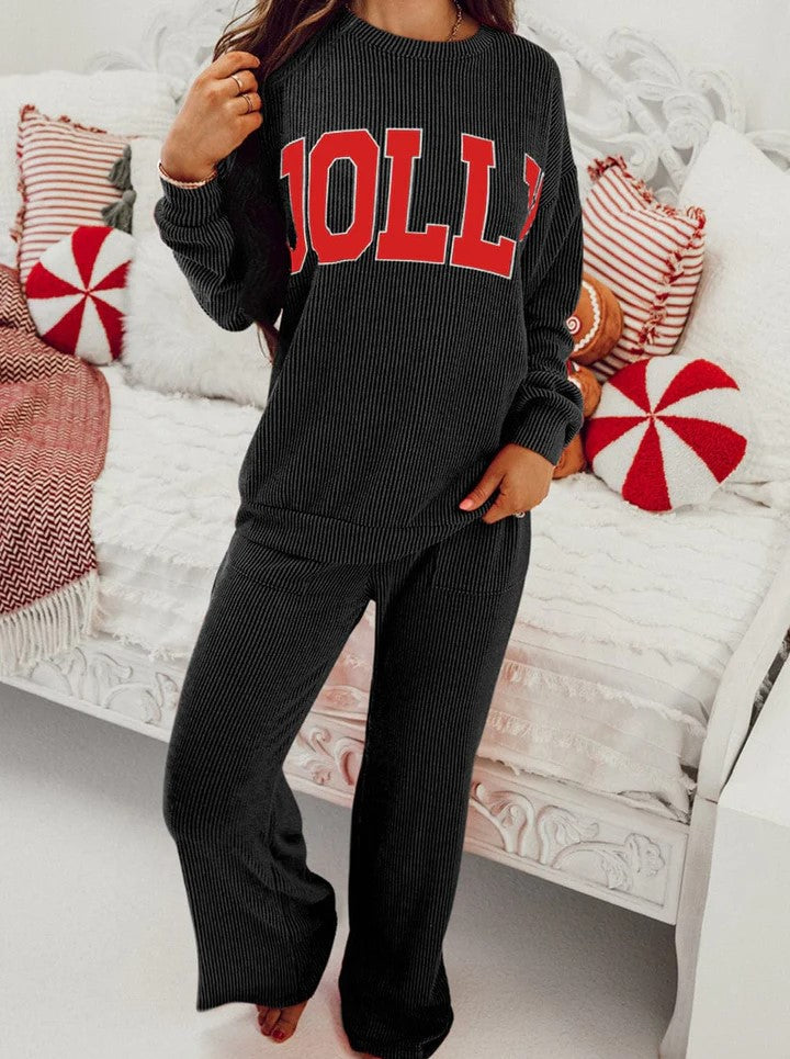 Women's Christmas Jolly Ribbed Lounge Set