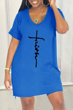 Letter Print Split Side V Neck T-Shirt & Shorts Two Piece Set