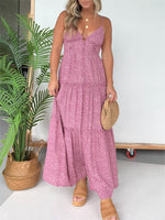 Women's Ditsy Floral Plunge Neckline Tiered Maxi Dress