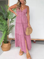 Women's Ditsy Floral Plunge Neckline Tiered Maxi Dress