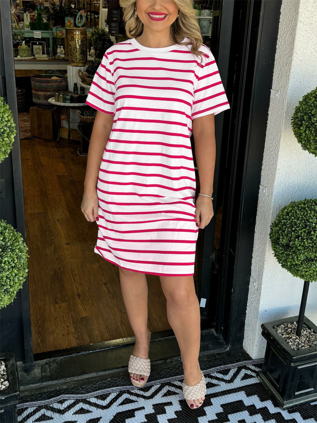 Women's Short Sleeve Striped T-Shirt Dress