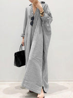 Women's Long Sleeve Button Down Loose Striped Maxi Shirt Dress