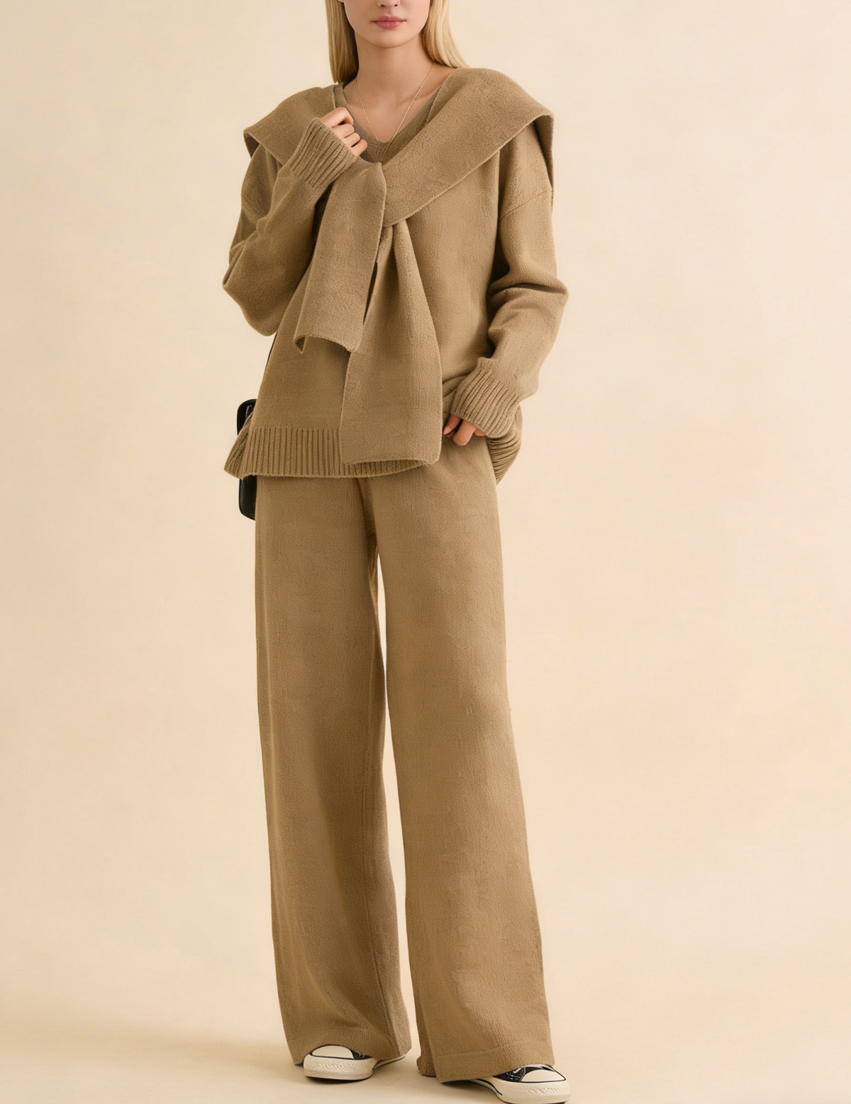 Women's Sweater with Attached Scarf Two-Piece Set